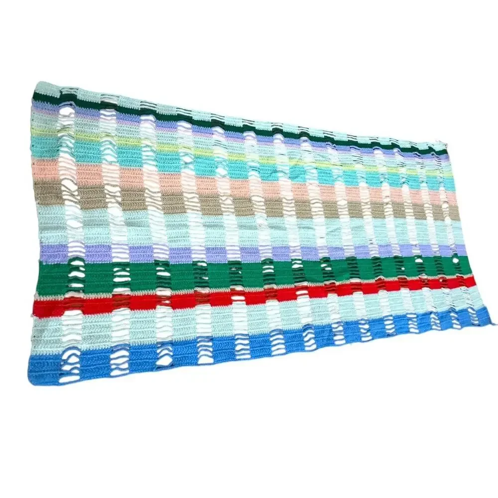 Handmade VTG Knit Crochet Throw Blanket Afghan Grannycore Cabin‎ Cottage ~ 68x32